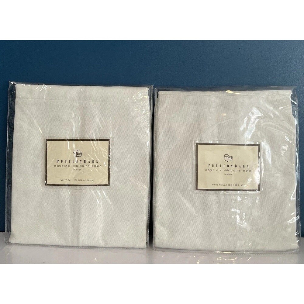 2 Pottery Barn Megan Short Side Dining Chair Slipcover White Twill Cotton NIP